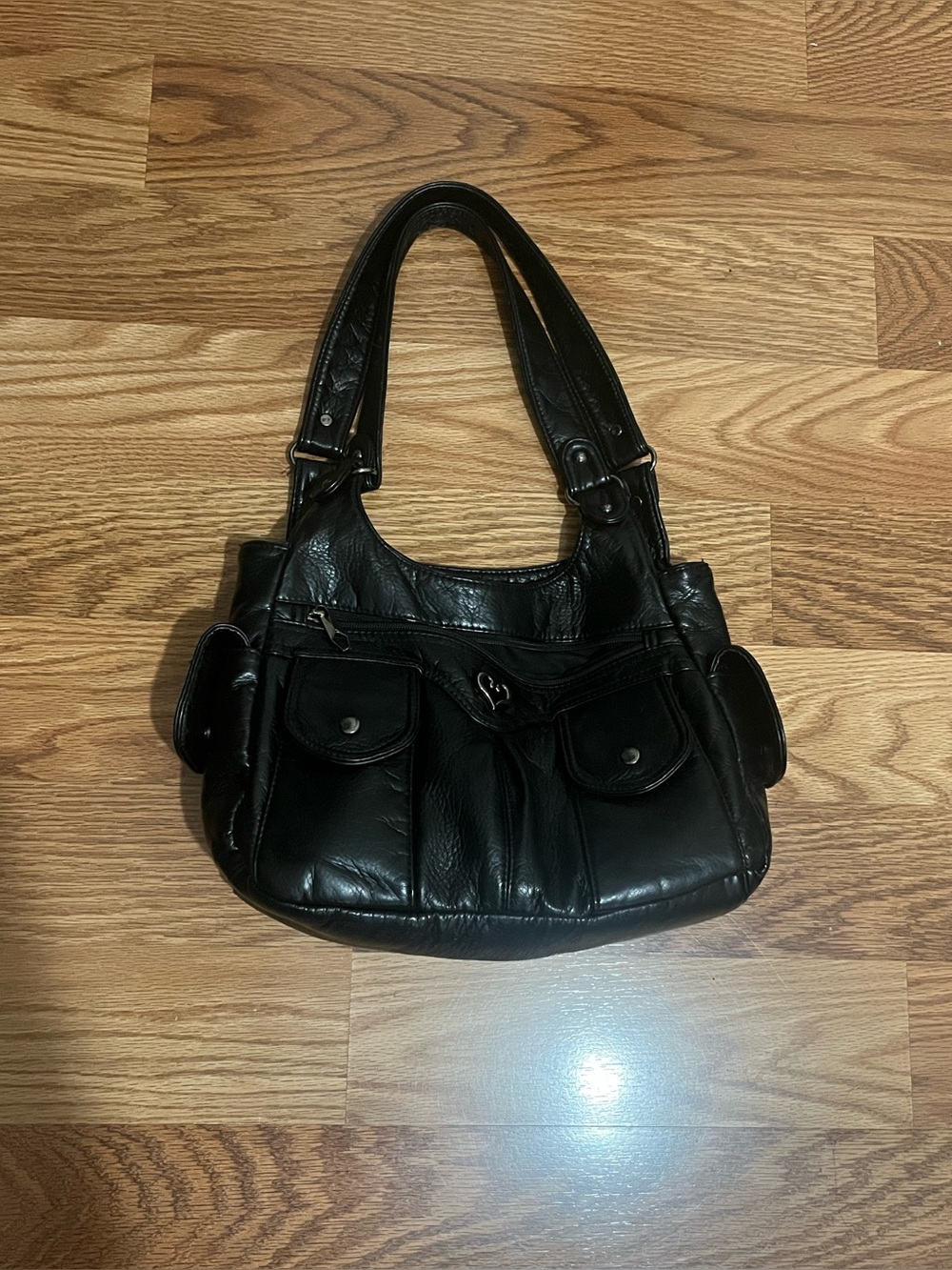 Faux Black Leather Shoulder Bag - Classic Women's Tote